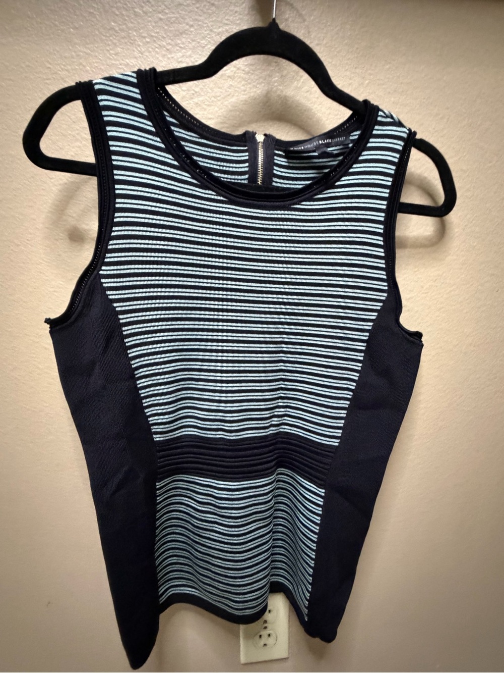 White House Black Market Black and Light Blue Striped Tank